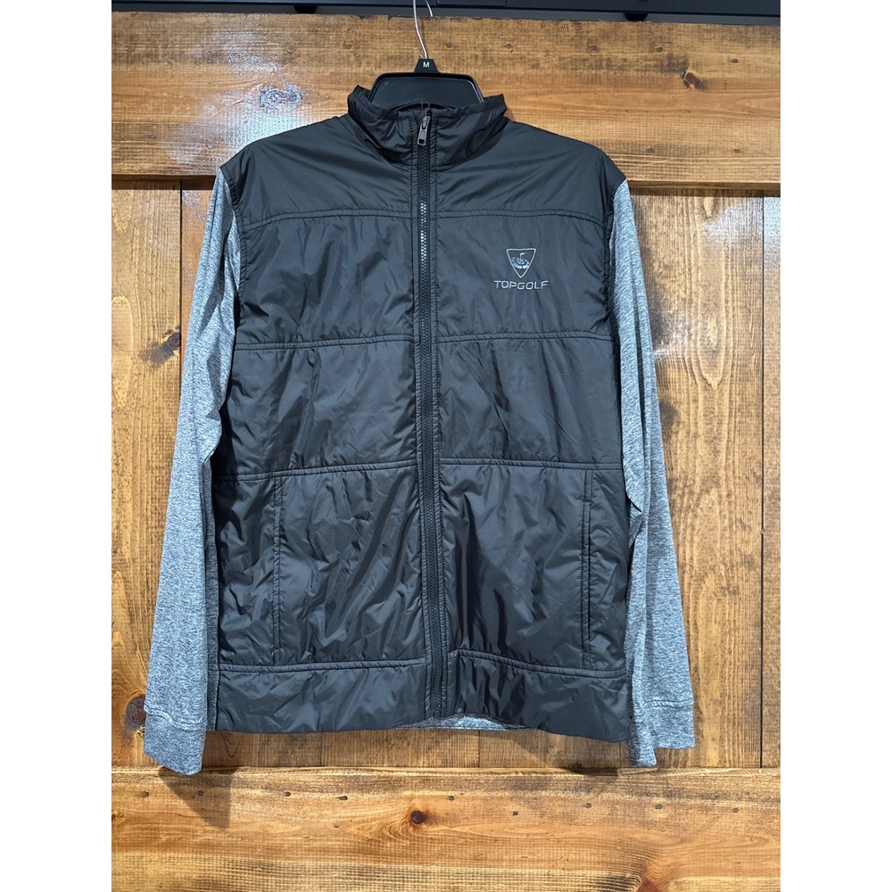 Topgolf Mens Hybrid Quilted Full Zip Jacket Black Gray Performance Medium